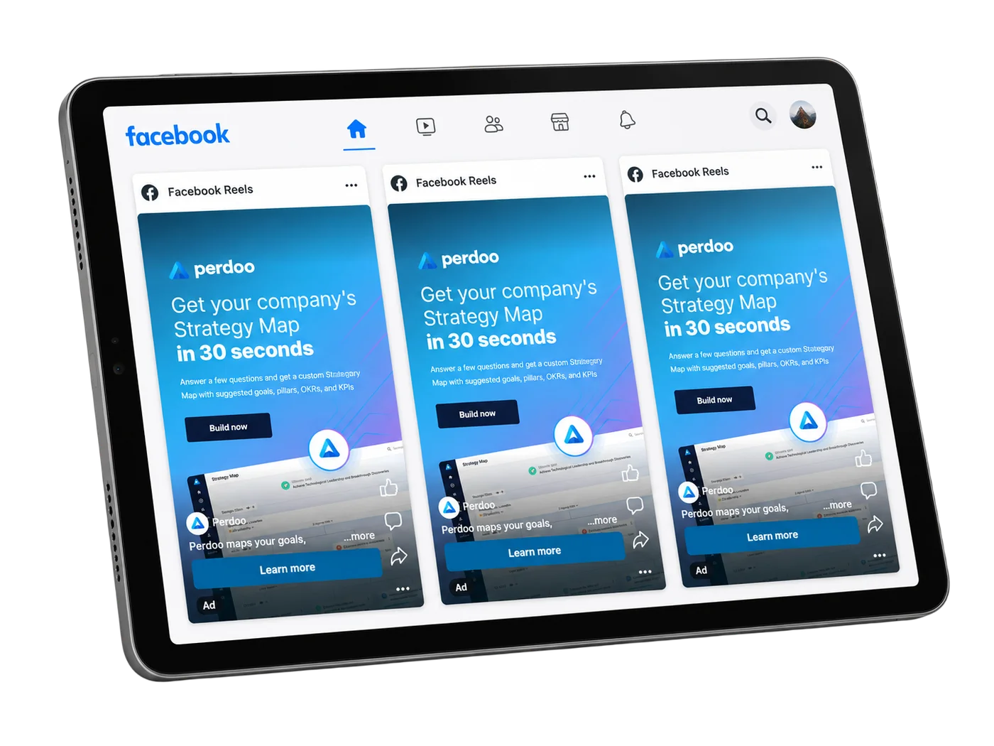 Vorschau von Facebook- und Instagram-Leadgenerierungs-Anzeigen auf einem Tablet