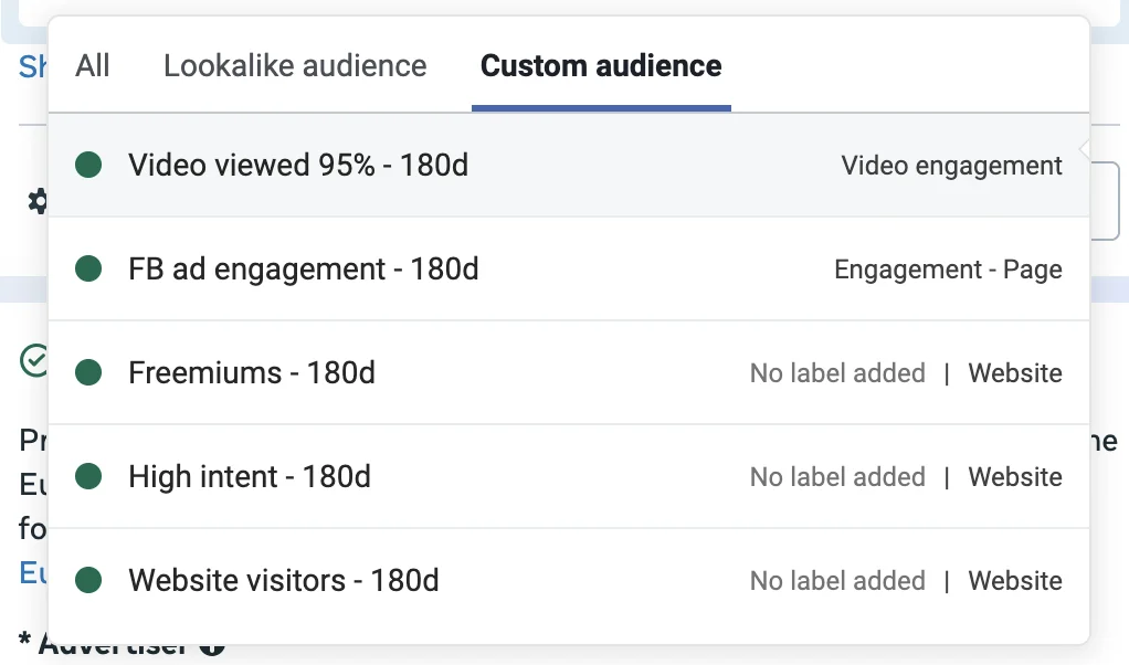 Meta Custom Audiences für Website-Besucher, Video-Zuschauer und Anzeigen-Interaktion